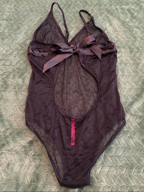 Seven Till Midnight Sheer Teddy Bodysuit Floral Lace Satin Bows Black One Size - Picture 2 of 7